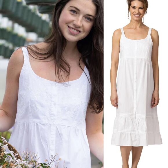 The 1 For U White Ruby Nightgown Vintage Style Embroidery Cotton Nightdress Midi - Picture 1 of 6